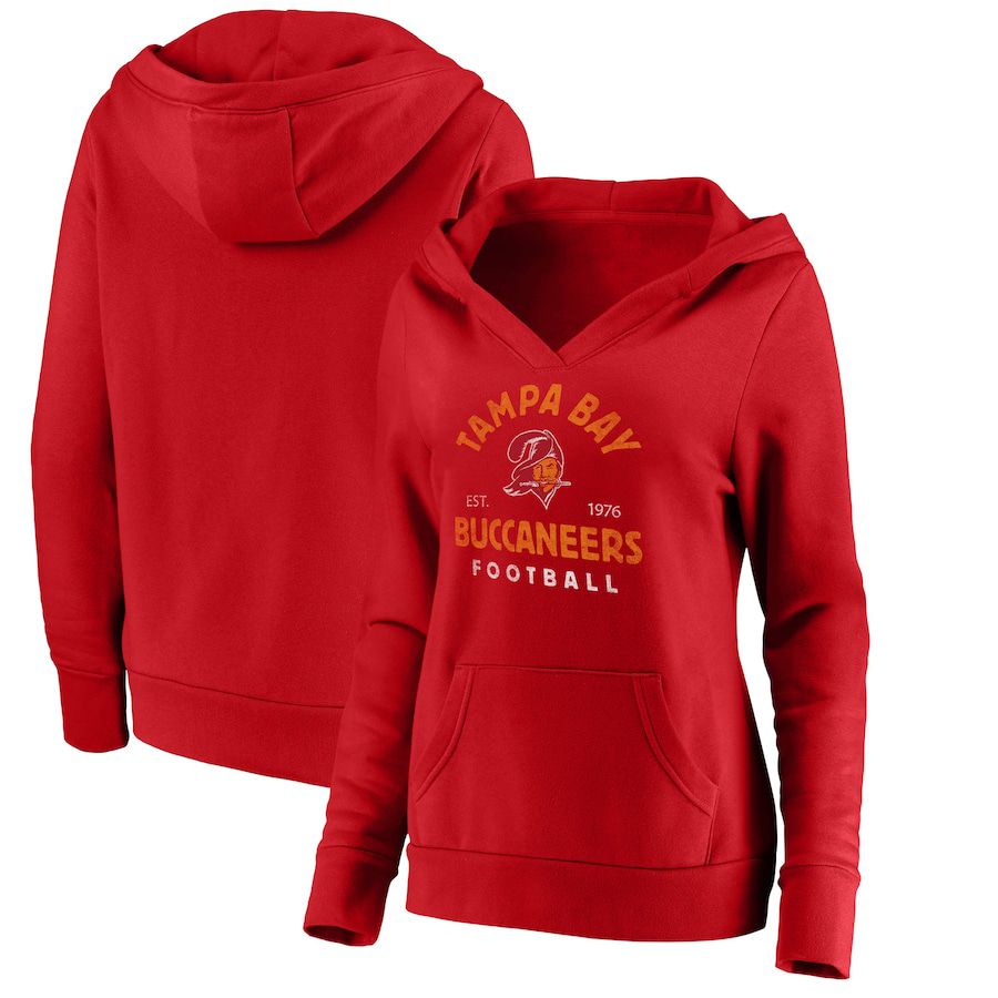 Women Tampa Bay Buccaneers Fanatics Branded Red Vintage Arch V-Neck Pullover Hoodie->women nfl jersey->Women Jersey